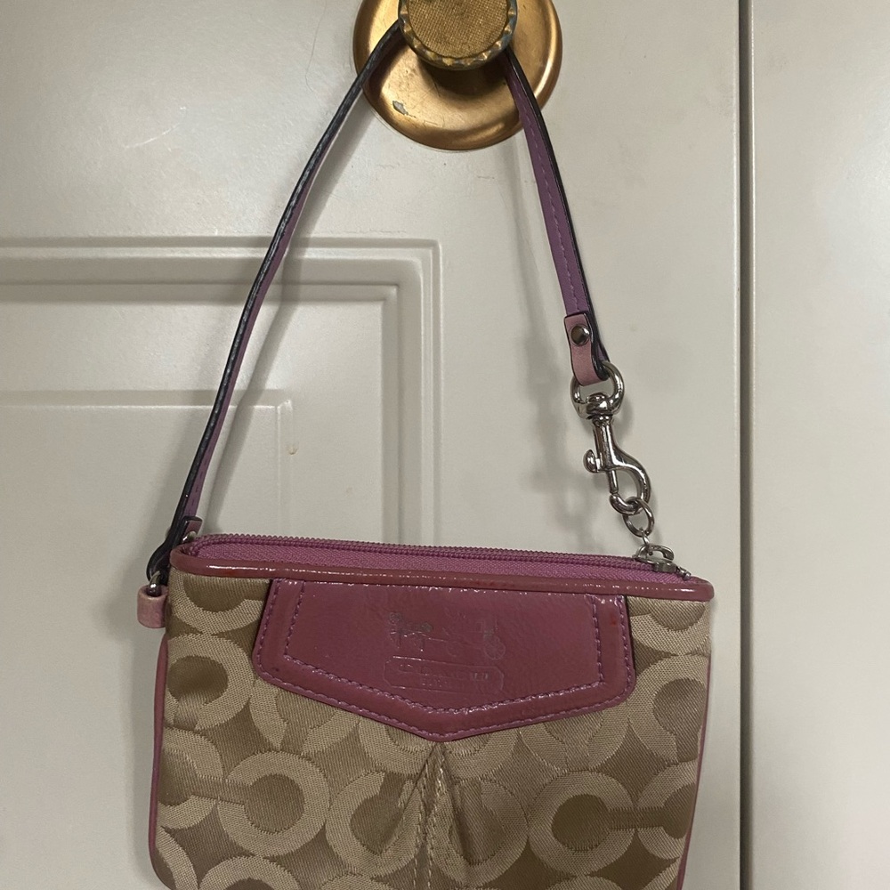 Coach Pink and Brown Signature Wristlet